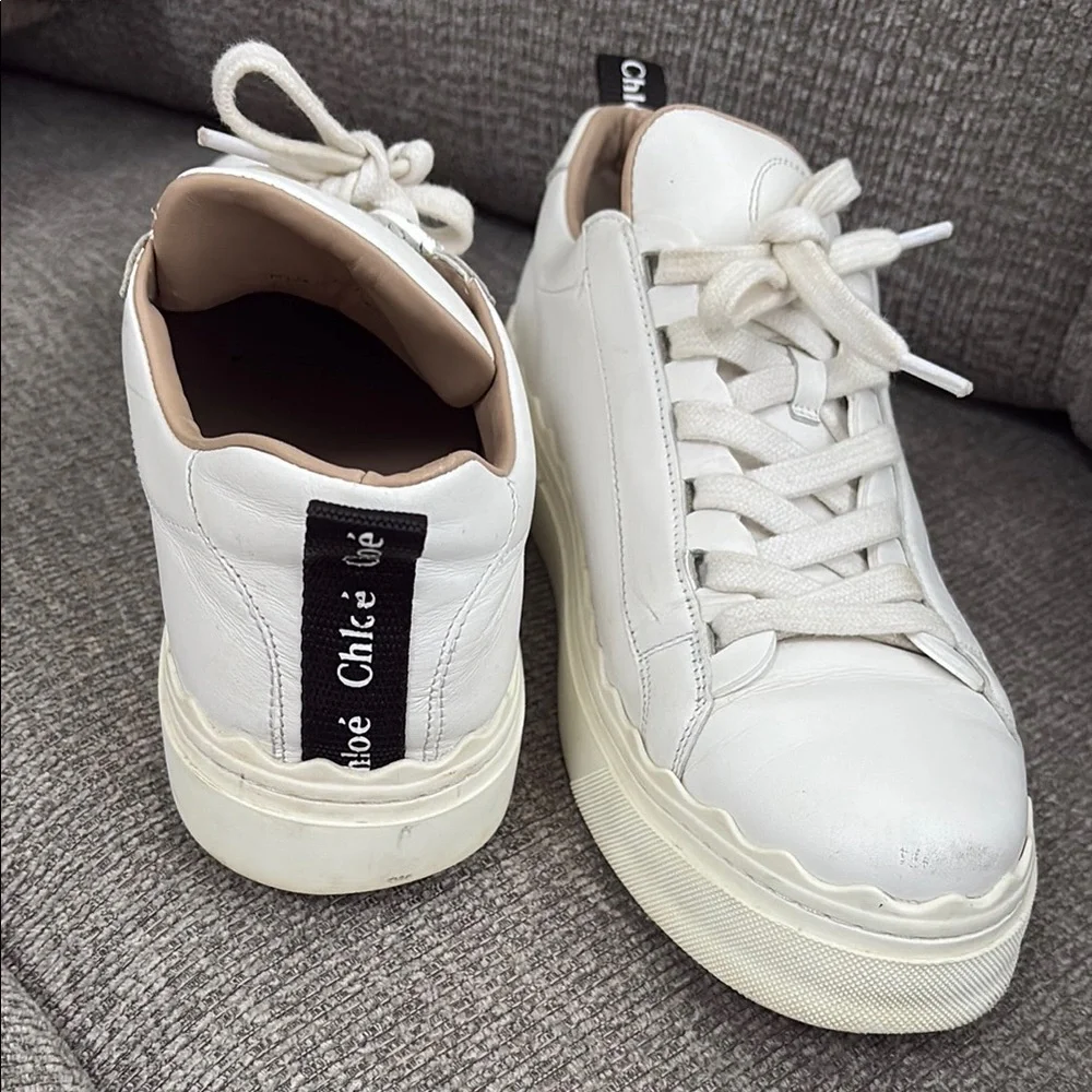 Chloe Scalloped Leather White Sneakers with Textured Upper and Thick Sole - Picture 2 of 16